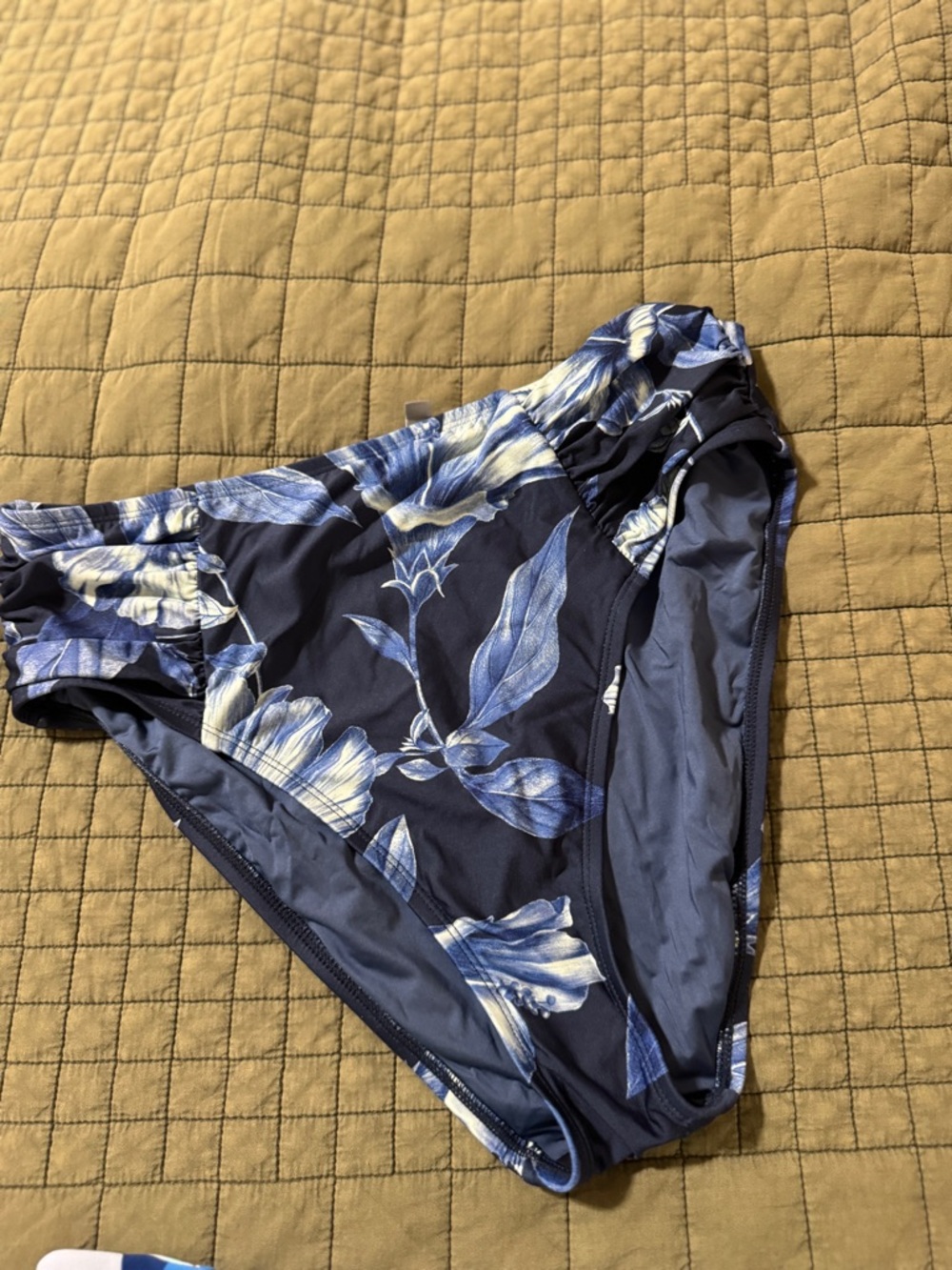 High-Waist Navy & Blue Floral Bikini Bottom